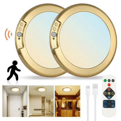 Rechargeable LED Ceiling Light with Motion Sensor, Remote Control Dimmable, 3 Color Temps 3000K/4500K/6500K