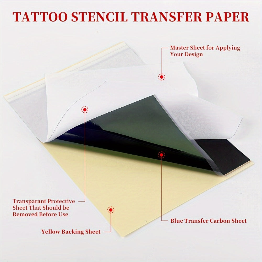 Tattoo Stencil Transfer Kit, 2x Transfer Gel, 10x A4 Blank Thermal Stencil Paper & 1x Pre-Drawn Pattern Sheet