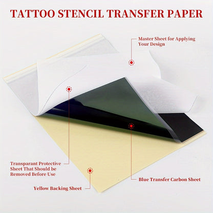 Tattoo Stencil Transfer Kit, 2x Transfer Gel, 10x A4 Blank Thermal Stencil Paper & 1x Pre-Drawn Pattern Sheet