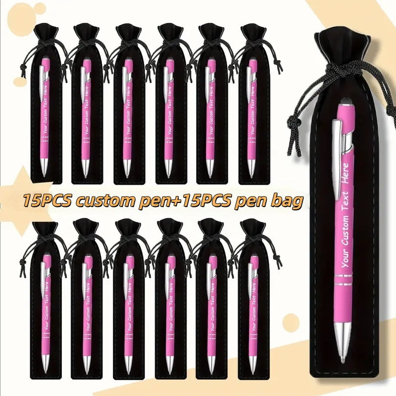 Custom Ballpoint Pens with Pencil Pouch Bulk Set, Personalized Ballpoint Pen Pack for Corporate Gifts