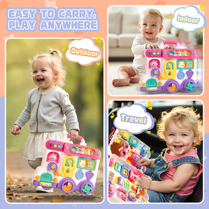 Musical Busy Board Bus Toy for Toddlers 18 Months, Pink Baby Activity Board with the Listed Color, Size or Set Options for Everyday Use