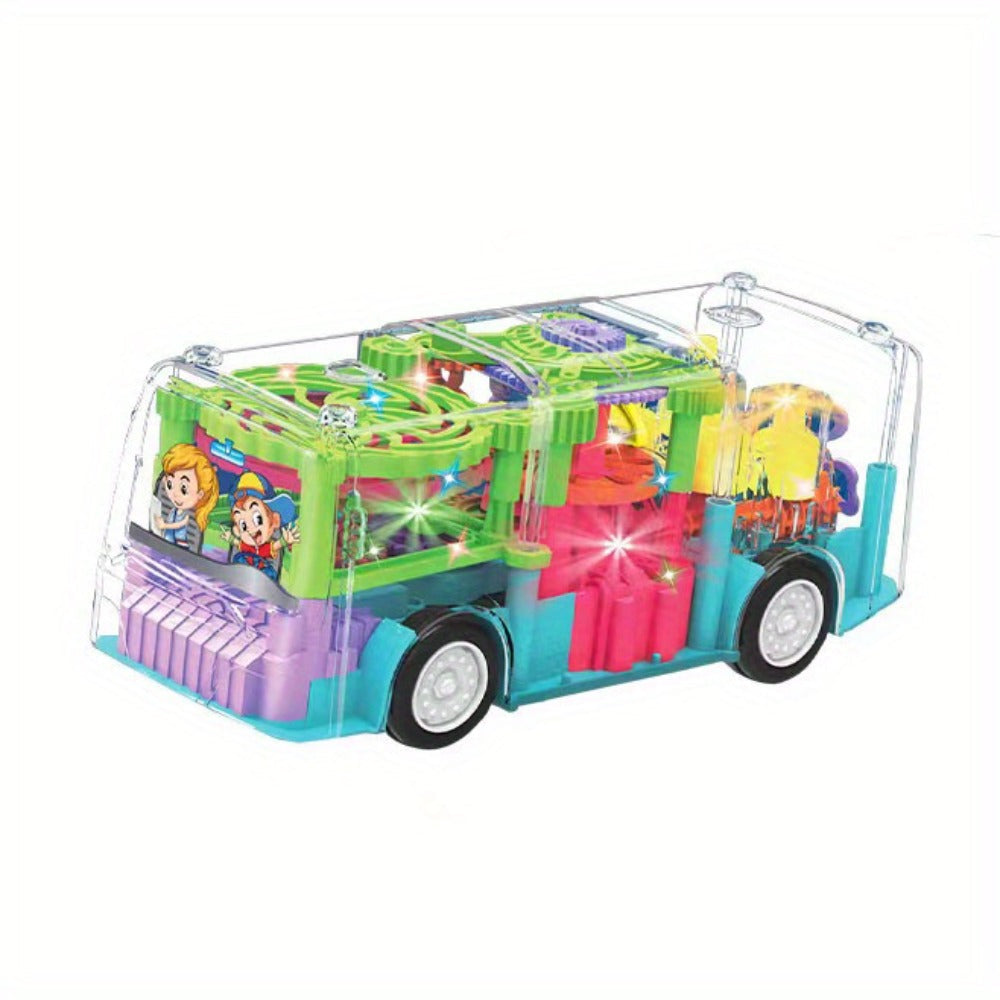 LED Light Up Transparent School Bus Toy with Colorful Flashing Lights, Toddler Toy for Boys & Girls Ages 2+