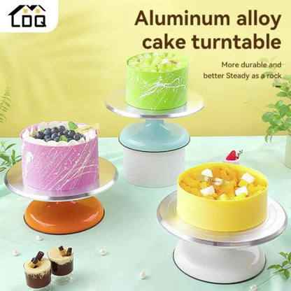 9.84-Inch Rotating Cake Turntable with Frosting Spatula and Pink, Sky Blue or White Base for Decorating