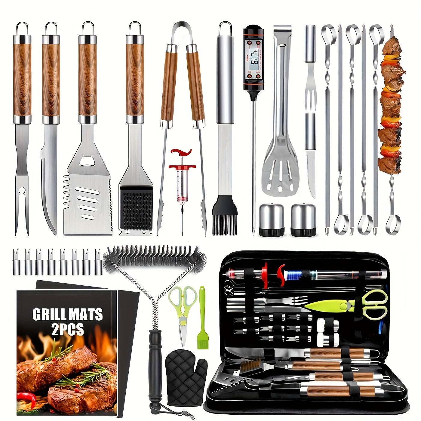 Griddle Tool Set 34 Piece 304 Stainless Steel Flat Top Grill Accessories with Spatula, Tongs & Scraper – Teppanyaki BBQ Tools for Outdoor