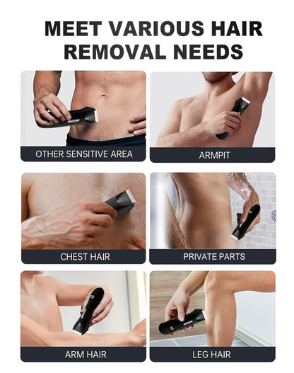 Men's Body Hair Trimmer USB Rechargeable – Chest, Leg & Armpit Hair Trimmer with LCD Display & LED Light, Cordless Electric Body Groomer