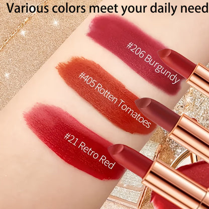 Matte Lipstick Gift Set 3pcs in Silvery Chain Bag Box, Velvet Finish Waterproof Red Lip Color, Conditioning Formula 3.5g Each