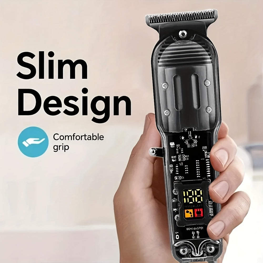 Hair Clippers & Trimmers Transparent LCD Kit with Full-Size Clipper, T-Blade Detailer, Foil Shaver and Type-C Charging
