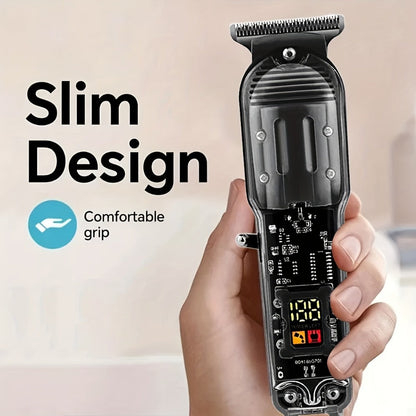 Hair Clippers & Trimmers Transparent LCD Kit with Full-Size Clipper, T-Blade Detailer, Foil Shaver and Type-C Charging