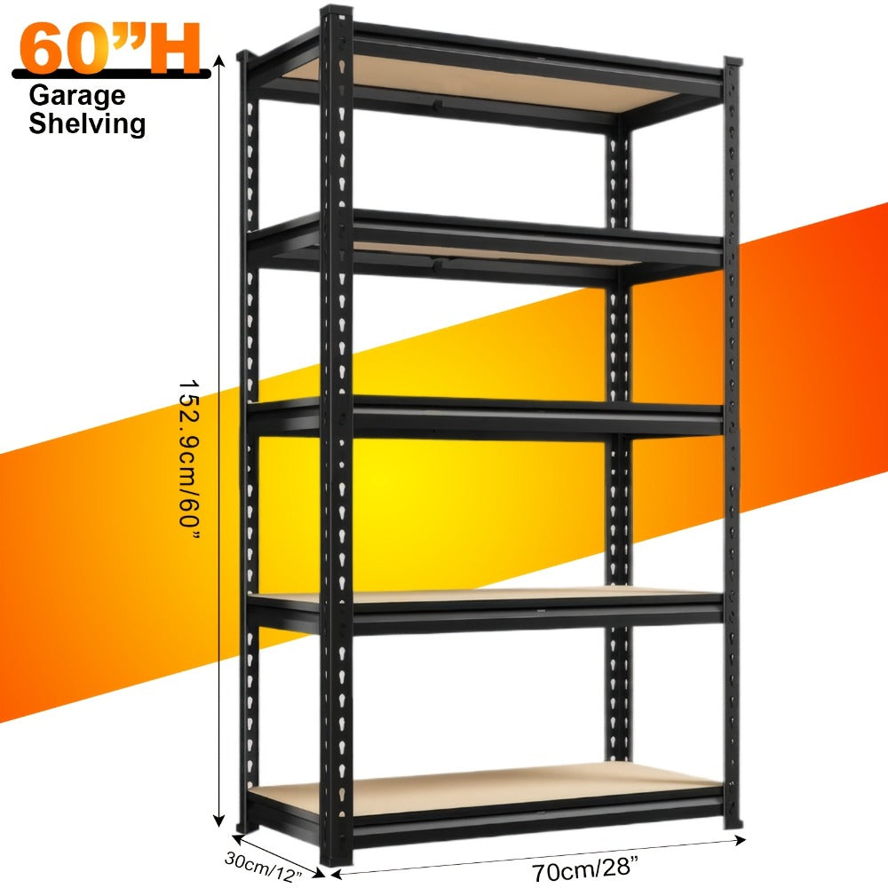 Shelving Unit 5-Tier Metal Storage Shelves, 60"H x 28"W x 12"D Adjustable Steel Rack for Garage, Closet