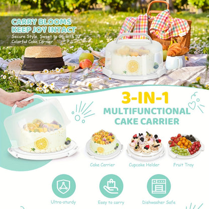 10-Inch Cake Carrier with Lid Plastic Cake Storage Container Cupcake Keeper 2 Handles for Entryways, Bedrooms and Living Spaces