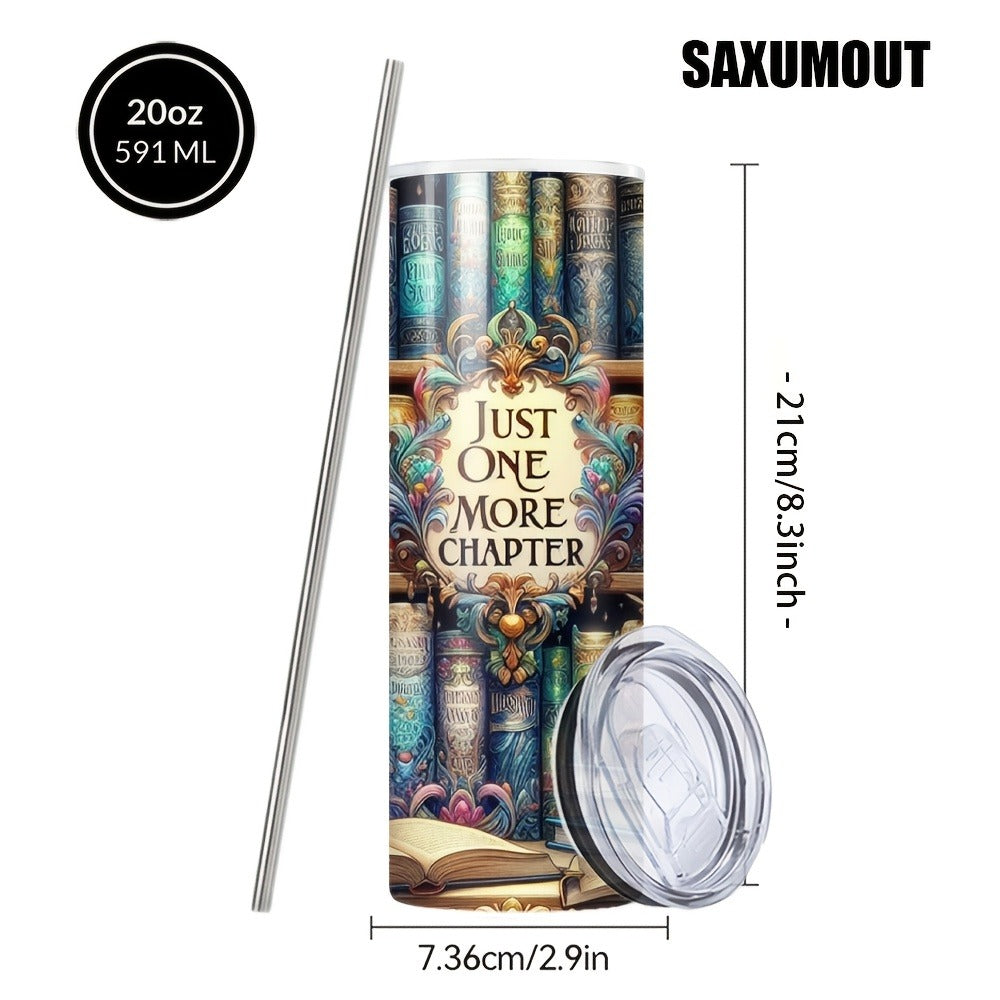 Insulated Tumbler Drinkware Bookshelf Graphic by SAXUMOUT, 20oz Stainless Steel Cup with Lid and Straw