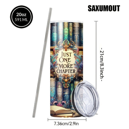 Insulated Tumbler Drinkware Bookshelf Graphic by SAXUMOUT, 20oz Stainless Steel Cup with Lid and Straw