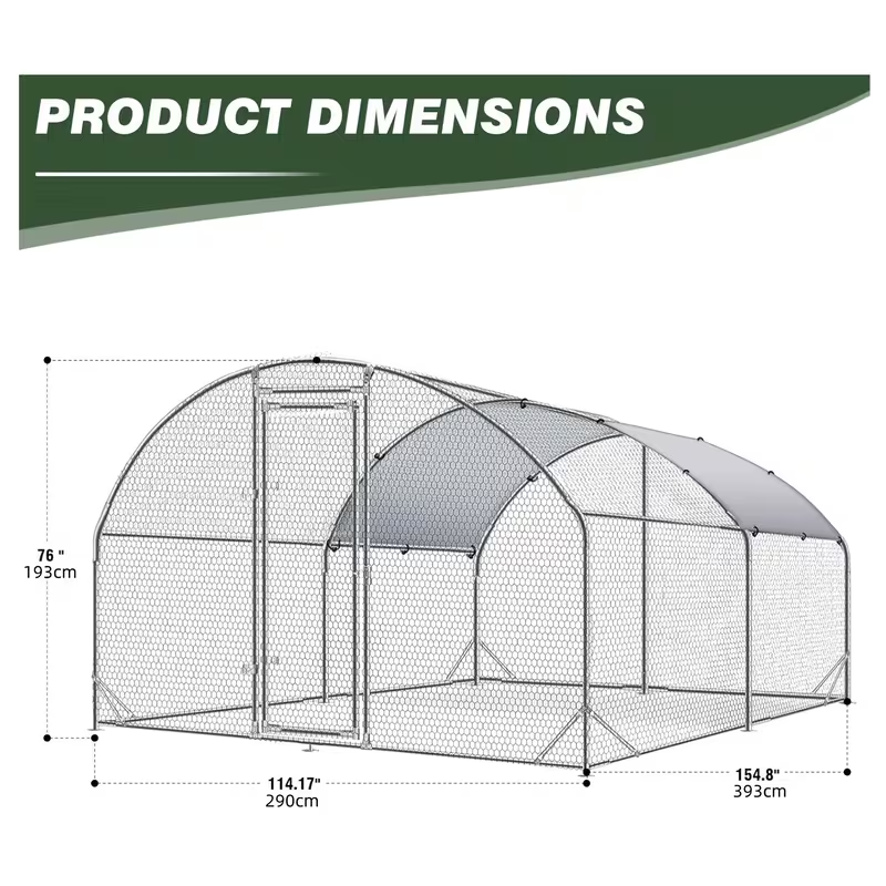 Metal Chicken Run Walk-in Poultry Enclosure with UV Protection - Dome Flat & Spire Roof Styles
