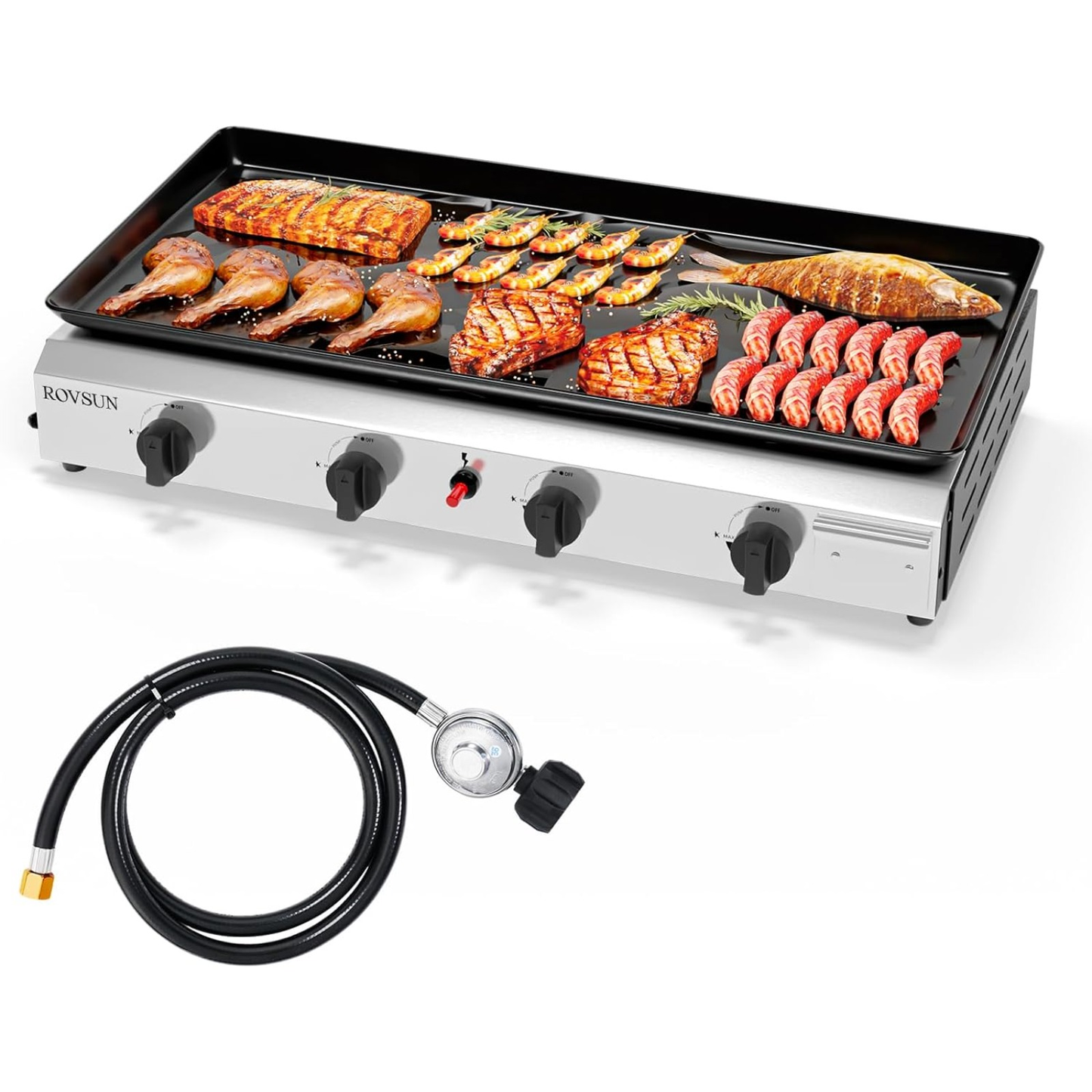 Flat Top Griddle Propane Tabletop 2 or 4 Burner, 20000 BTU Portable Gas Grill with Nonstick Enamel Tray