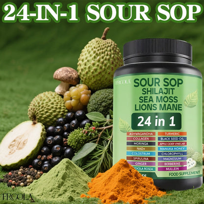 24-in-1 Daily Wellness Capsules with Soursop, Shilajit, Sea Moss & Lion's Mane, 2238mg Immune & Liver Health Formula for Men & Women