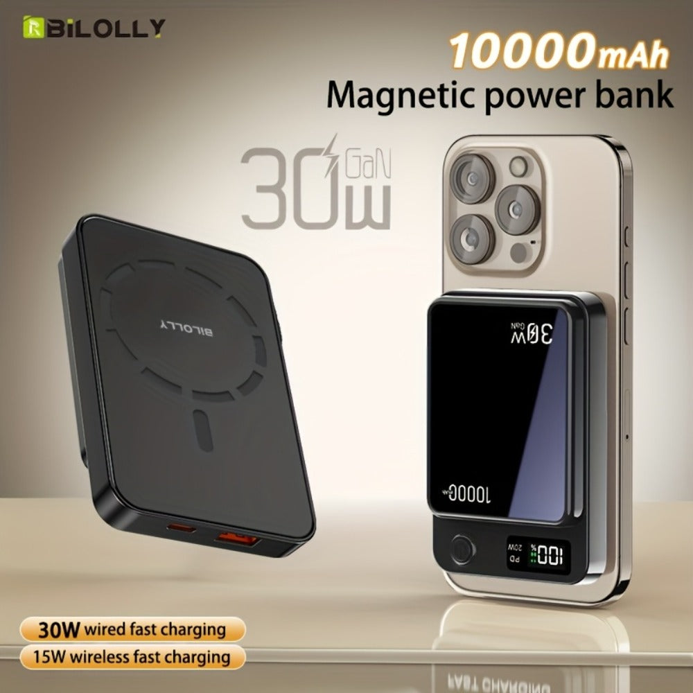 Power Bank Magnetic 6000-15000mAh with 30W Wired, 15W Wireless, Dual USB-C and Display in Four Colors