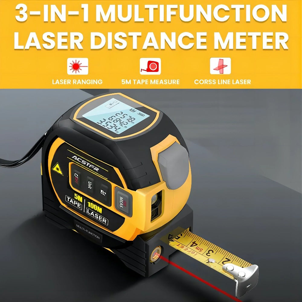 3-in-1 Laser Tape Measure Digital Laser Rangefinder Steel Tape Measure Cross Laser Level High for Entryways, Bedrooms and Living Spaces
