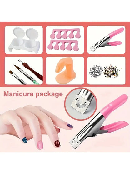 Acrylic Nail Kit 23-in-1 Complete Set with 12 Glitter Colors White & Pink Powder – DIY Nail Extension System No Glue No Liquid Needed
