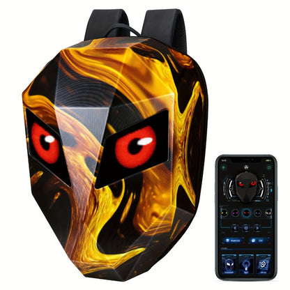 LED Motorcycle Backpack with Display Screen, Hard Shell Helmet Bag, USB Charging Port, 48x48 Dot Matrix Smart Riding Backpack