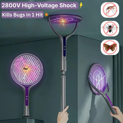 2-in-1 Mosquito Trap Lamp & Retractable Electric Fly Swatter Racket, USB Rechargeable Base