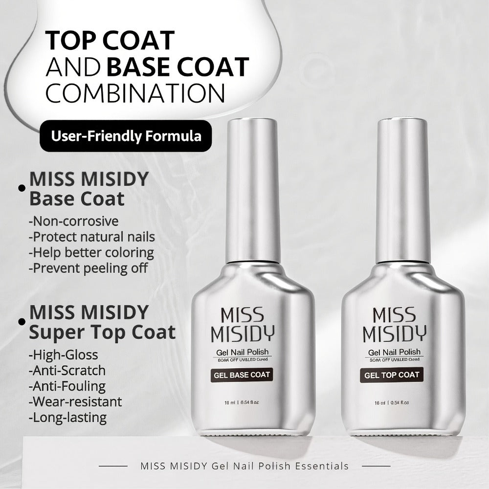 Soak-Off Gel Top Coat and Base Coat Set 2Pcs Super Shine Mirror Finish Long Lasting LED UV Lamp Gel Polish Foundation Seal Manicure Kit Nail