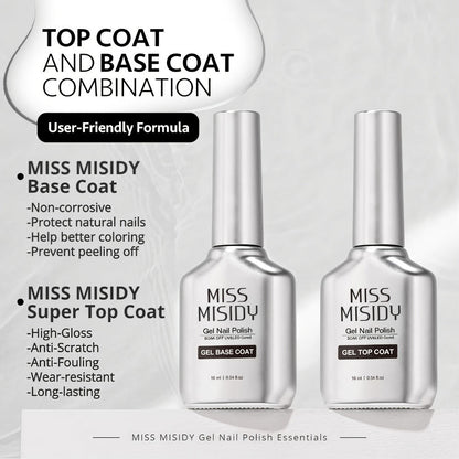 Soak-Off Gel Top Coat and Base Coat Set 2Pcs Super Shine Mirror Finish Long Lasting LED UV Lamp Gel Polish Foundation Seal Manicure Kit Nail