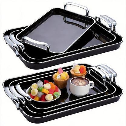 3-Piece Rectangular Serving Tray Set with Handles, Plastic Food Trays for Parties, Dinners & Gatherings