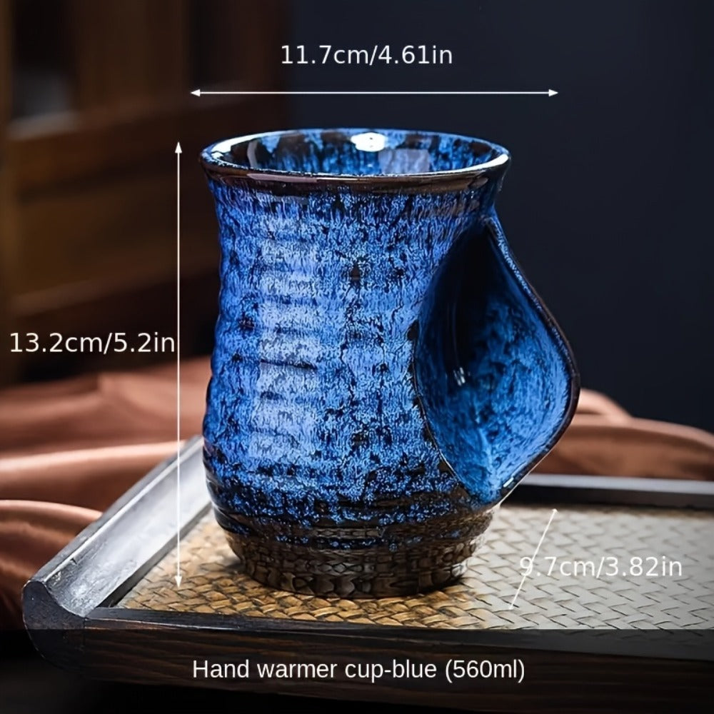 Speckled Hand-Warmer Coffee Mug with Sculpted Side Grip in Blue or Oil-Pink 560ml Options Pictured