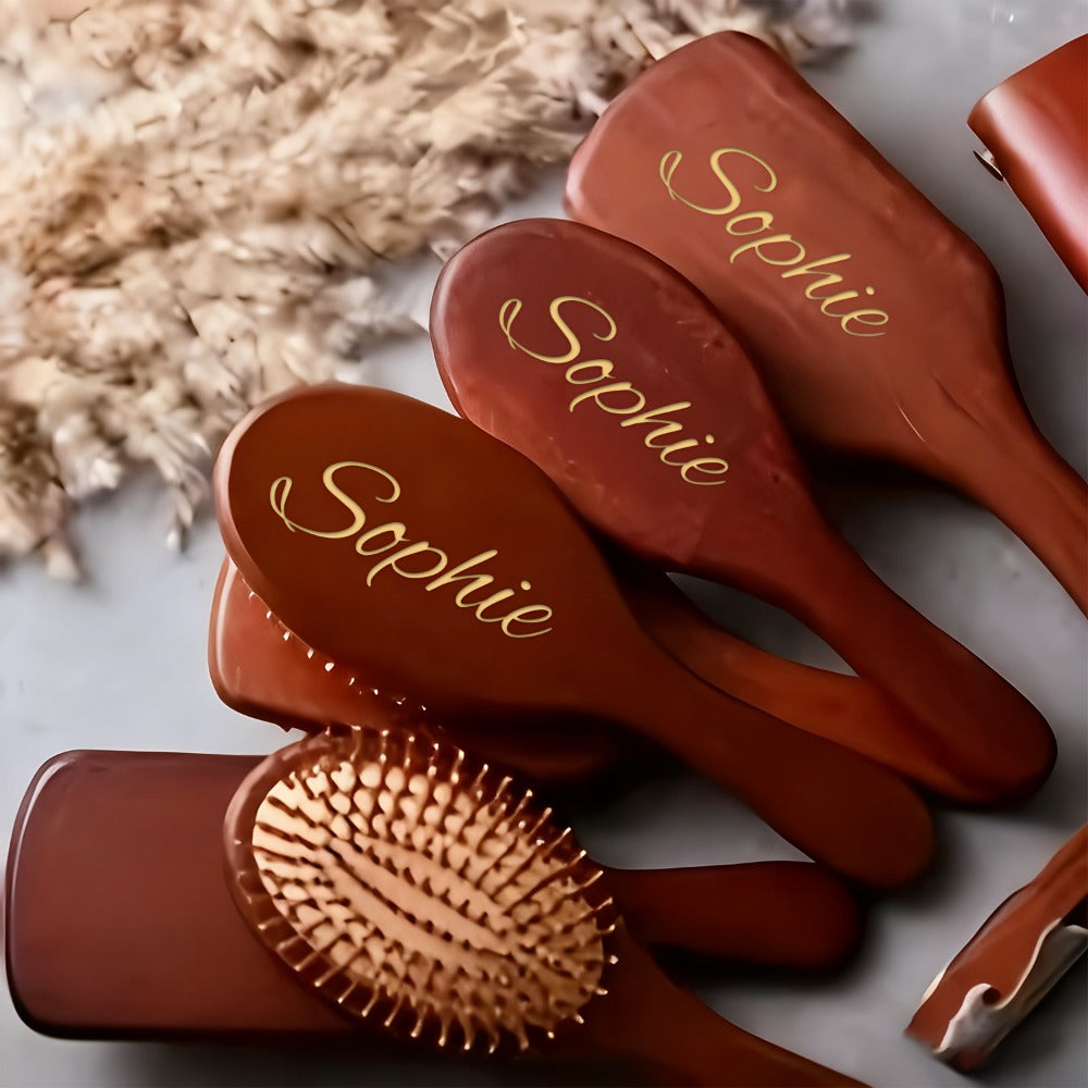 Hair Accessories Personalized Wooden Hair Brush with Engraved Name and Round or Square Shape