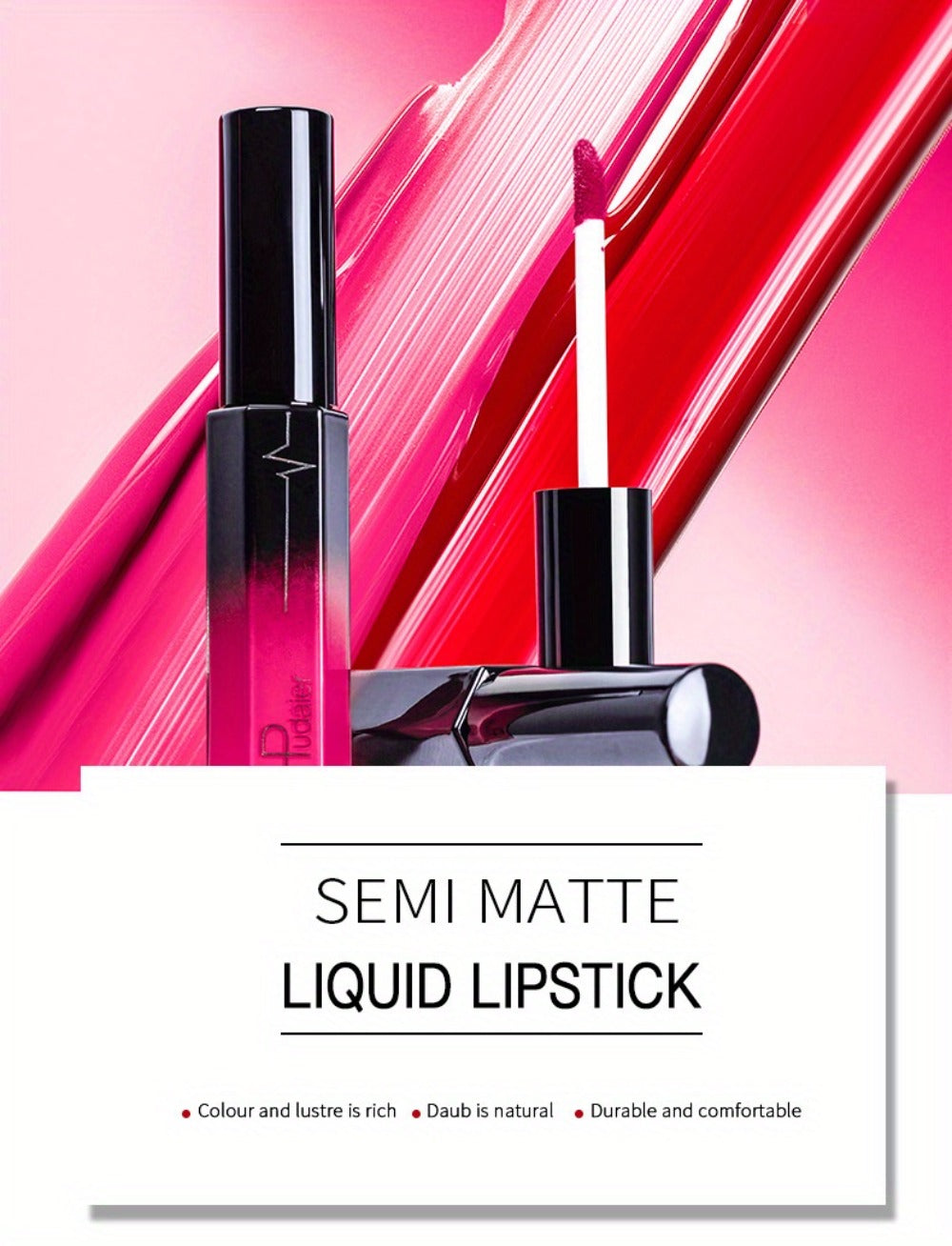 Semi-Matte Liquid Lip Color in Six Numbered Shades with 9.3cm Gradient Tube and Wand Applicator