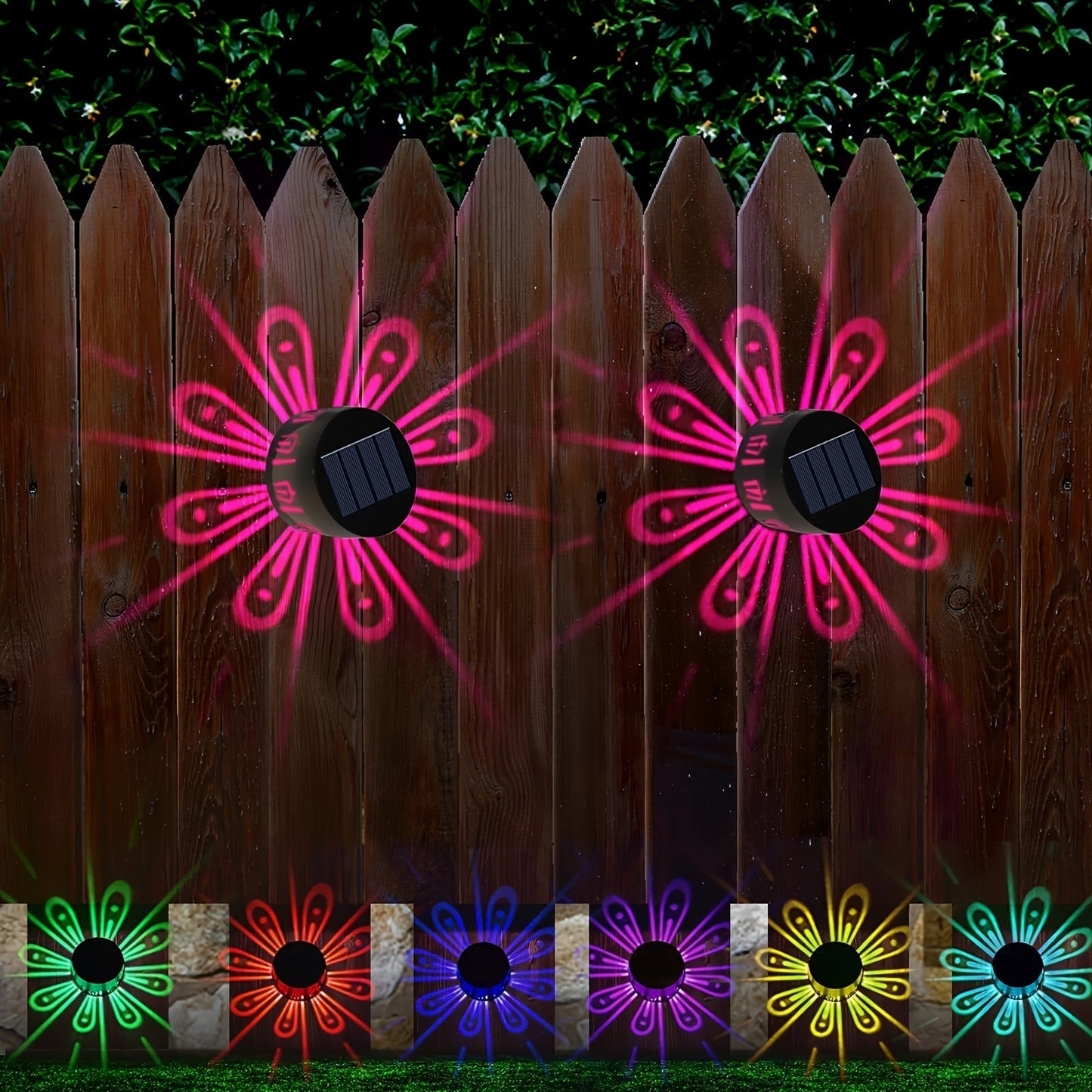 Two-Piece Solar Flower Projection Wall Light Set with Multicolor or Warm White Illumination