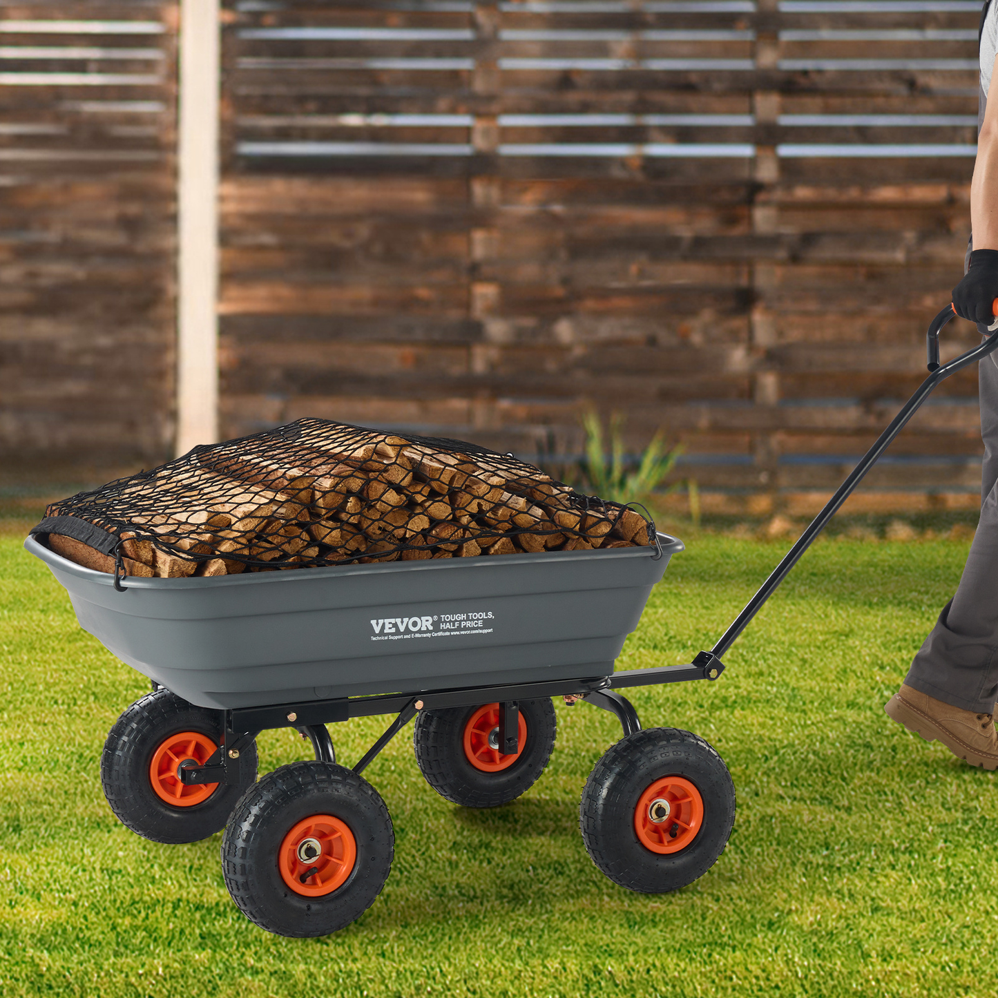 Garden Dump Cart Convertible Flatbed Utility Wheelbarrow with 2-in-1 Handle, Removable Side Panels
