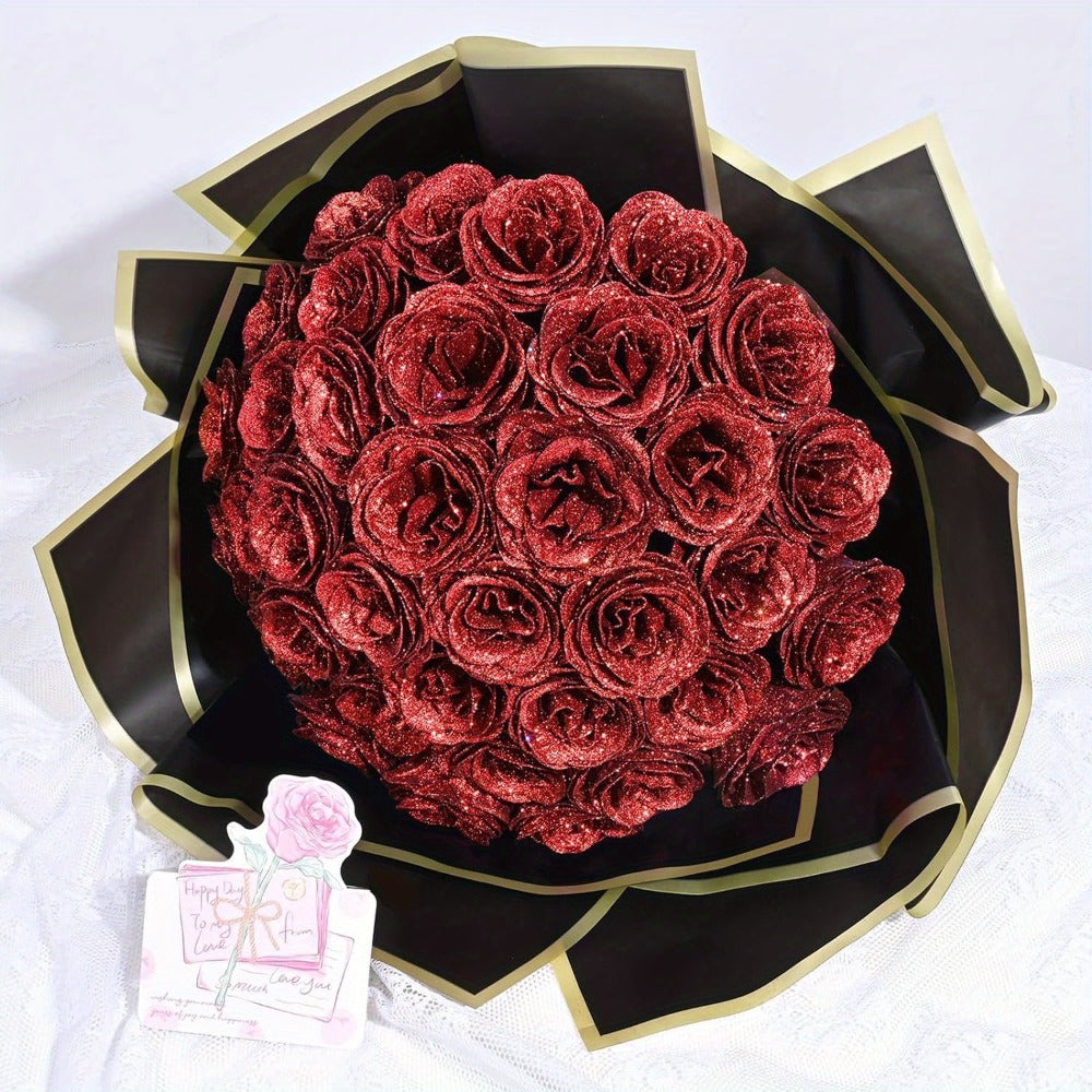 Artificial Flowers Glitter Rose Bouquet in 24 or 36-Piece Sets with Nine Sparkling Color Options