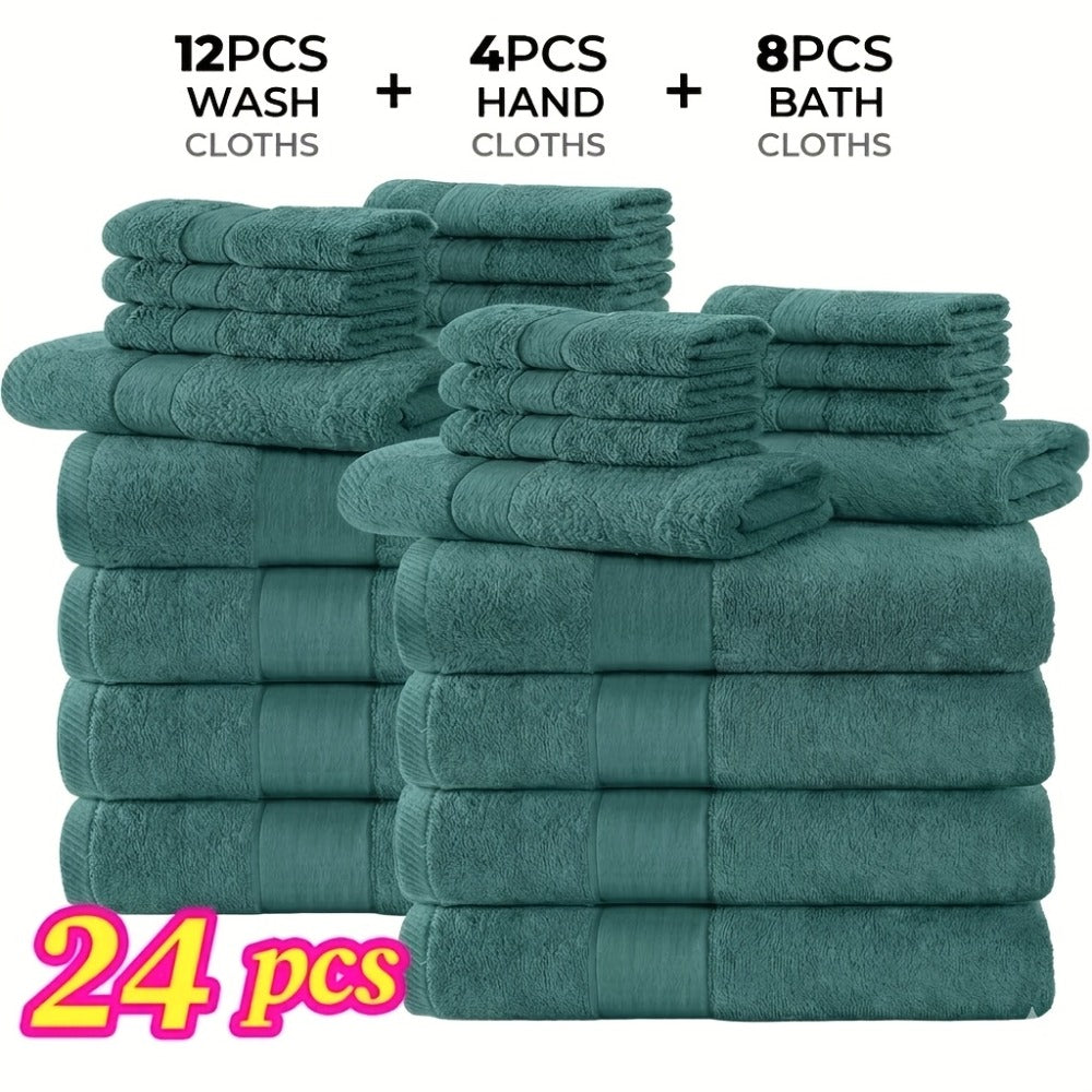Towel Set 12 or 24 Piece Cotton Collection with Bath, Hand and Washcloth Formats in Seven Colors