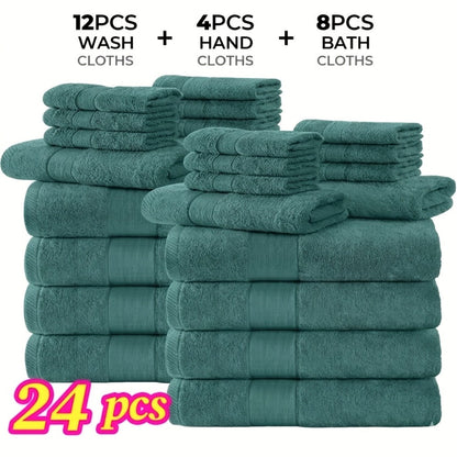 Towel Set 12 or 24 Piece Cotton Collection with Bath, Hand and Washcloth Formats in Seven Colors