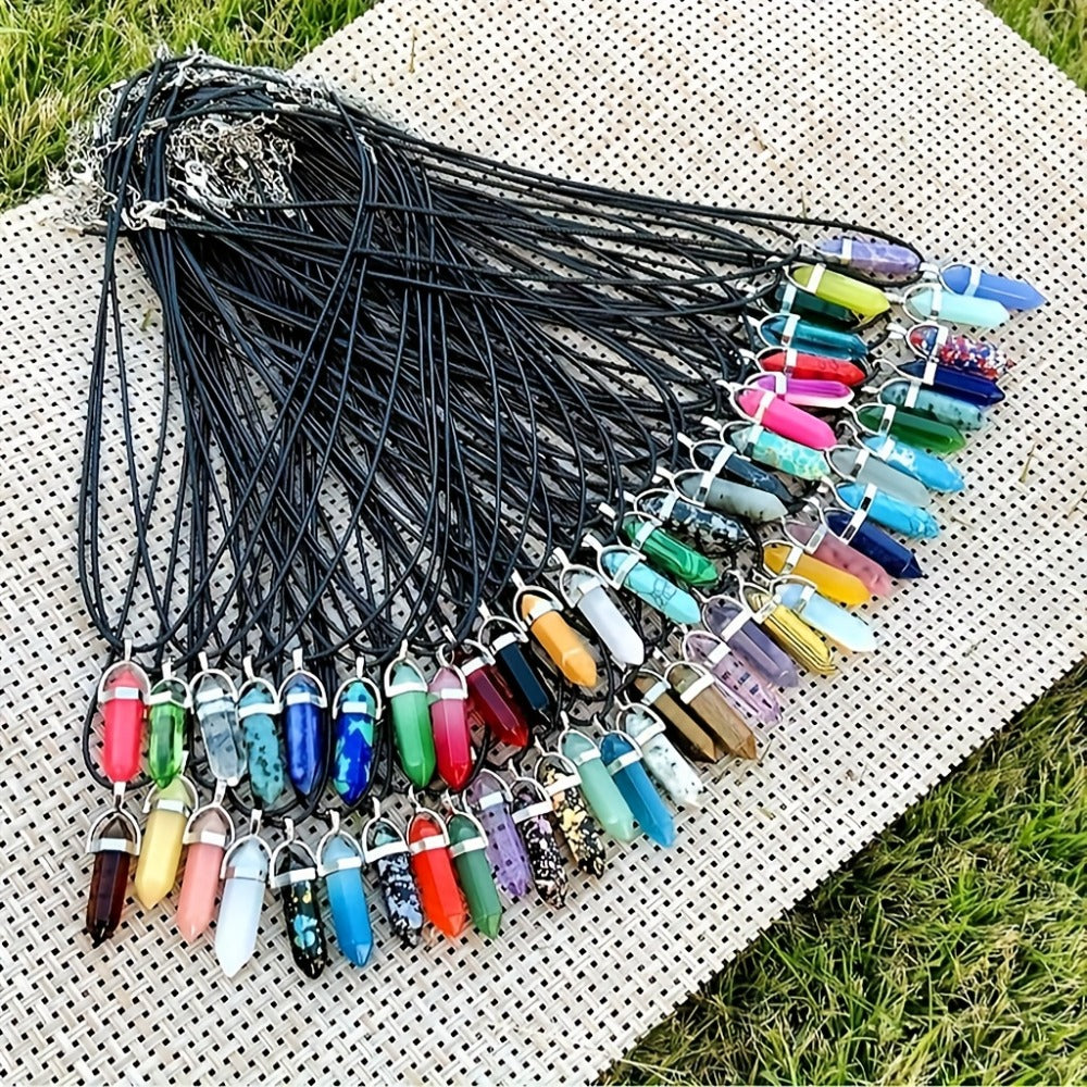 Pendant and Cord Jewelry Making Set with 30 Colored Point, Cross or Heart Pendants and 30 Black Necklaces