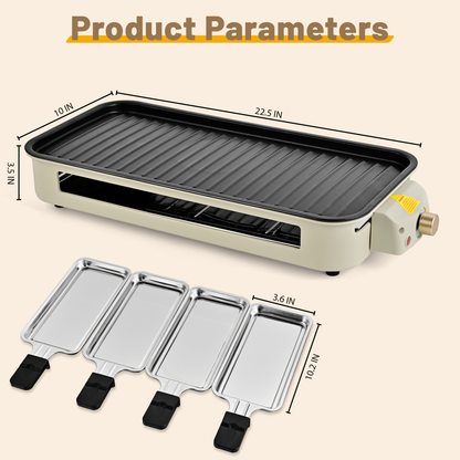 Indoor Electric Smokeless Grill 1700W with Raclette Pans, Non-Stick Plate, Portable Tabletop BBQ Griddle for Couples