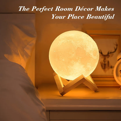 Moon Lamp 16-Color RGBW LED Night Light – 3D Printed 6.1" Realistic Moon with Remote Control & Wooden Stand