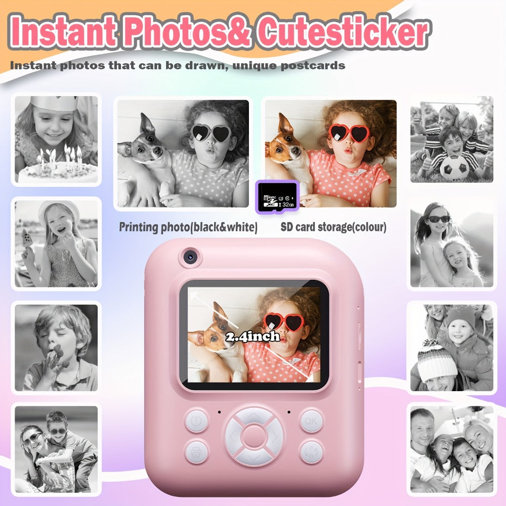 Instant Print Digital Camera for Kids Ages 3-12, 1080P, 2.4" Screen, 3 Rolls Print Paper & 32GB Card Included
