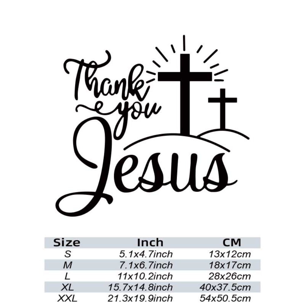 Thank You Jesus Cross Vinyl Decal Set, Four-Piece Design in Seven Colors for Vehicle Windows and Body Panels