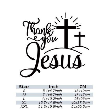 Thank You Jesus Cross Vinyl Decal Set, Four-Piece Design in Seven Colors for Vehicle Windows and Body Panels