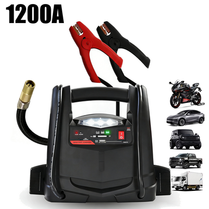 1200A Car Jump Starter and Power Station, 4-in-1 Solution, 150-PSI Air Compressor, 2.4A USB Charging: for 12V Sport
