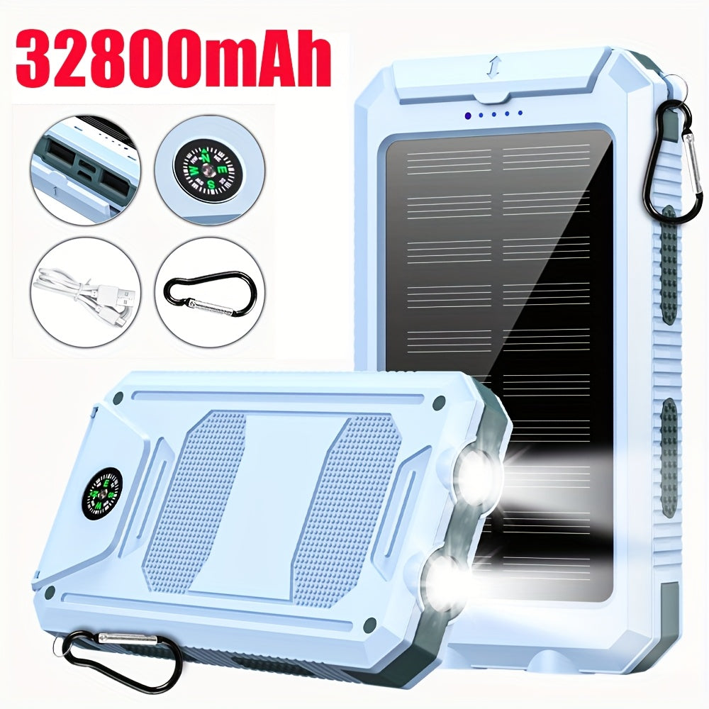 Solar Power Bank, 32800mAh or 38800mAh Wireless Charger with Up to Six Outputs, Dual Lights and Cable Options