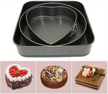 Cake Pan Set 6-Piece with Removable Bottom, Carbon Steel Nonstick Baking Molds in 3 Shapes Square Round Heart