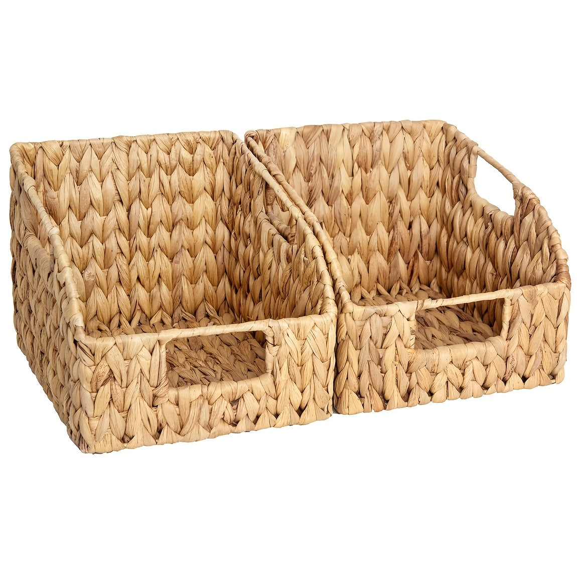 Storage Baskets, Seagrass and Water Hyacinth with Built-In Handles in Six Style Options with Material, Size and Pack Options for Shelf