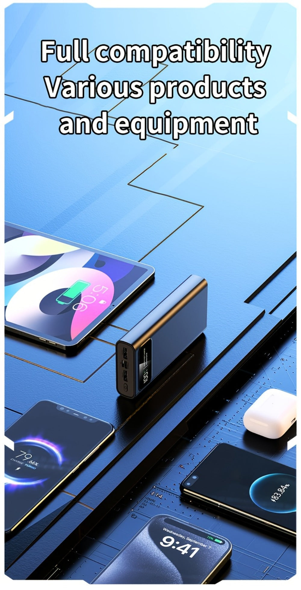 Power Bank 30000mAh 22.5W with Two-Way Charging, Dual USB, USB-C and Digital Display in White