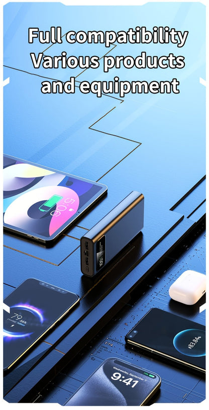 Power Bank 30000mAh 22.5W with Two-Way Charging, Dual USB, USB-C and Digital Display in White