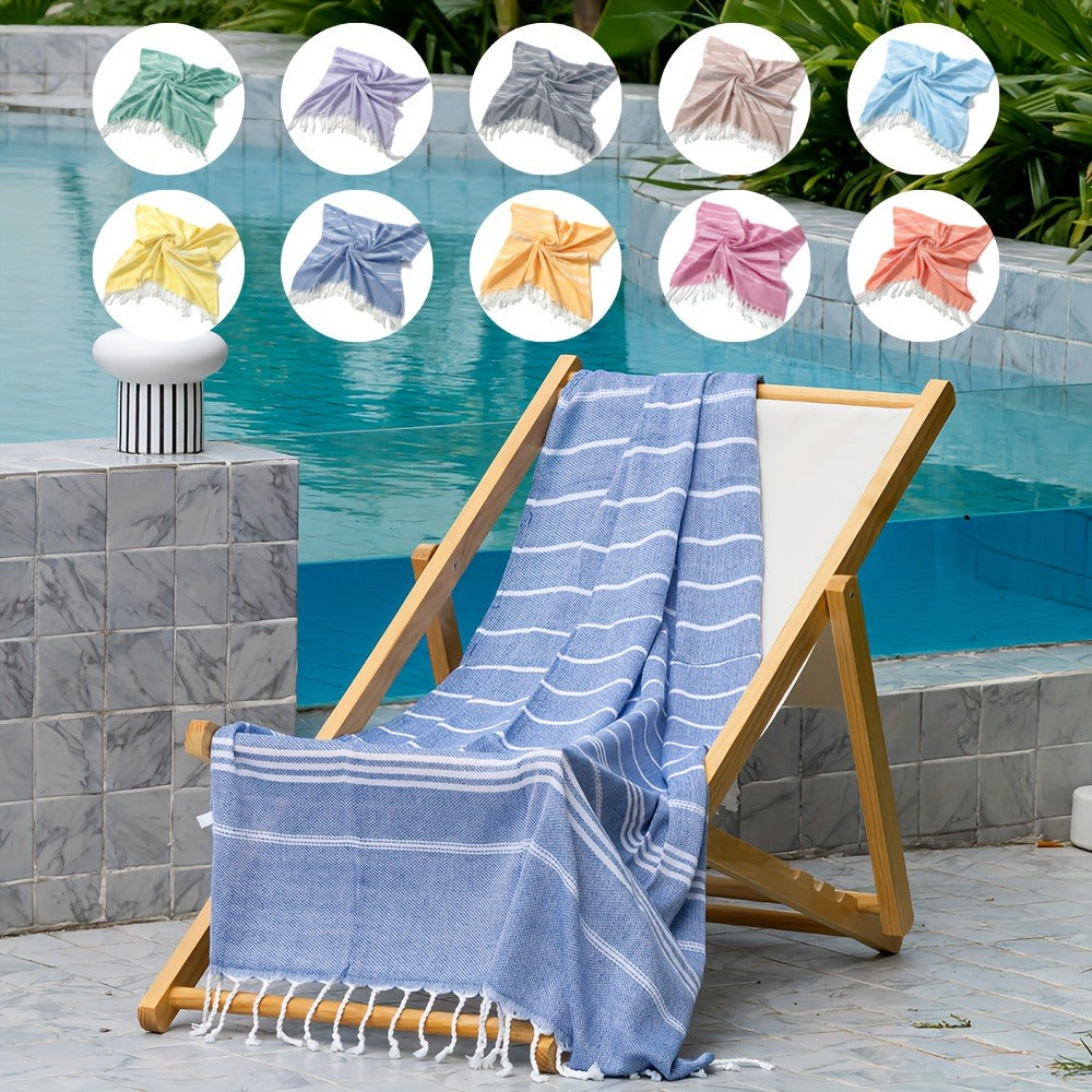 Turkish Striped Beach Towel Oversized 90x180cm 35.5x71in – Quick Dry Lightweight Sand Resistant Shrink Resistant | 10 Colors Blue Grey