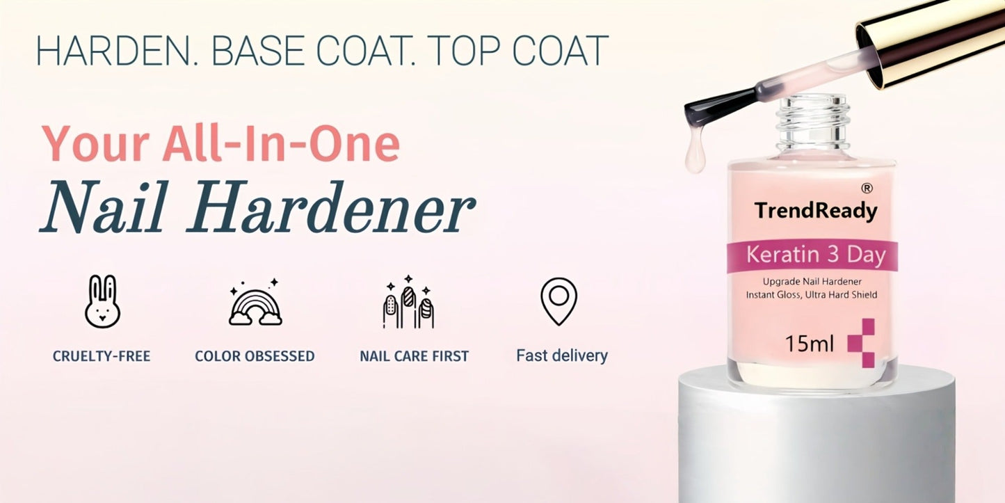 Pink-Label Nail Care Coating Two-Pack in 15 ml Square Bottles with Gold Caps and Brush Applicators