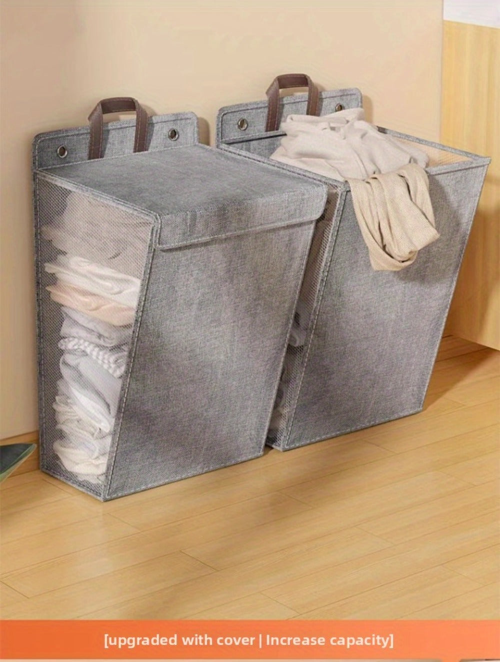 Wall Mounted Laundry Hamper Foldable Oxford Cloth with Lid | Space Saving Clothes Storage Basket for Bedroom Bathroom Living Room | Large